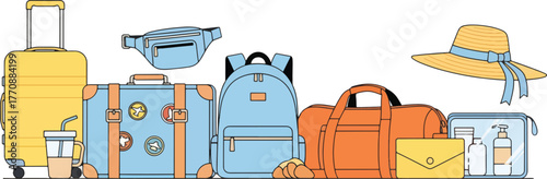 Collection of travel bags for vacation trip