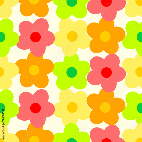 Multicolor baby cartoon big flowers seamless pattern