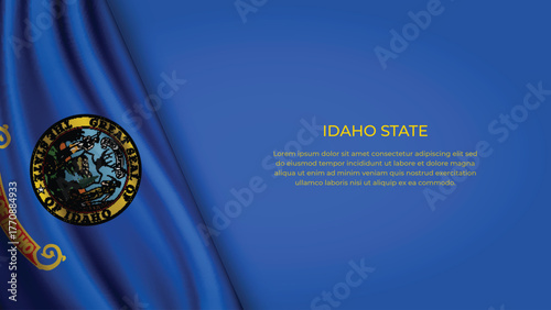 High Quality Backgound with Wavy Flag of State of Idaho