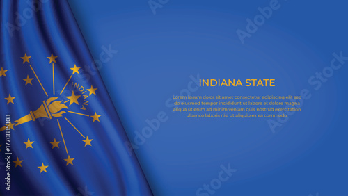 High Quality Backgound with Wavy Flag of State of Indiana