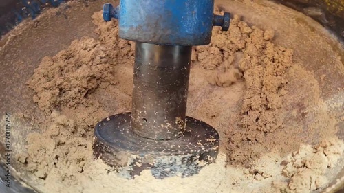 Traditional Sardai Grinding Machine. Street Drink Making Video. Industrial Grinder Mixing Footage