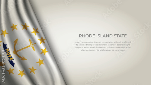 High Quality Backgound with Wavy Flag of State of Rhode Island