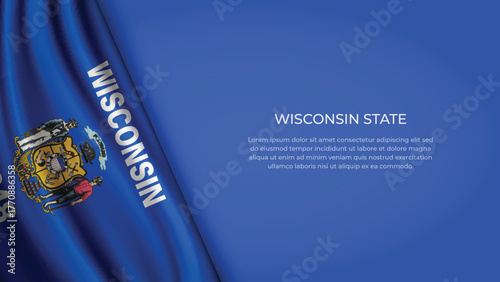 High Quality Backgound with Wavy Flag of State of Wisconsin