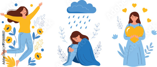 Woman expressing different emotions