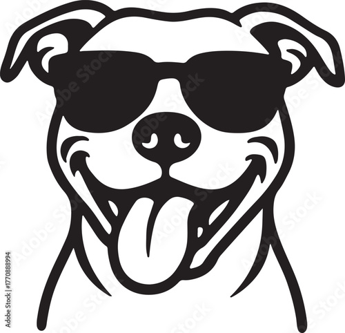 Cool dog wearing sunglasses expressing joy happiness and fun with tongue out in a playful manner