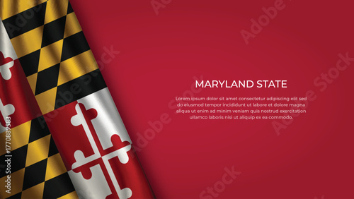 High Quality Backgound with Wavy Flag of State of Maryland