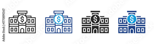 Financial Institution icon set multiple style collection