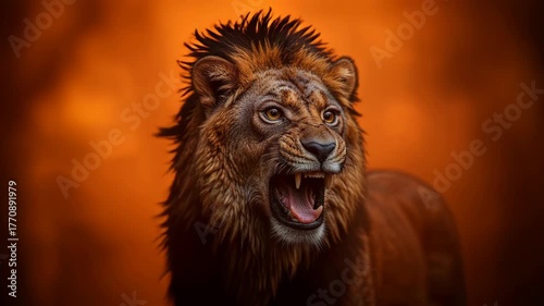 Lion of Judah, exuding strength and power. Christian conceptual illustration.