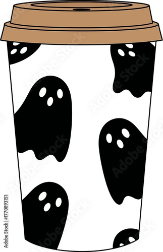 Disposable Coffee Cup With Ghost Pattern.