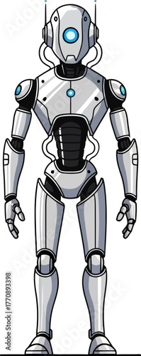 Humanoid Robot Standing Tall With Sleek Metallic Exterior.