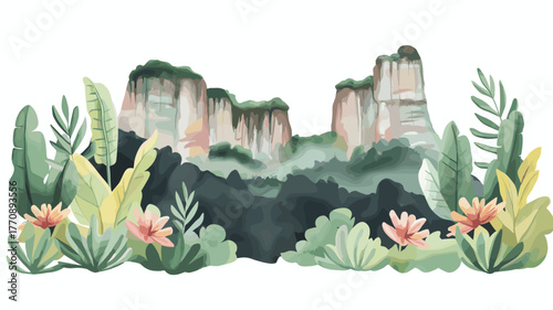 Chapada dos Veadeiros National Park. Chapada dos Veadeiros National Park hand drawn watercolor illustration