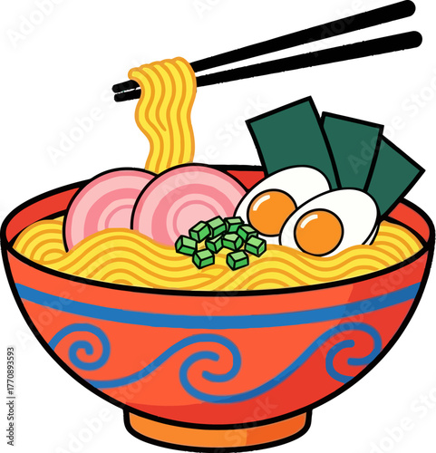 Ramen Bowl With Noodles Meat And Eggs.