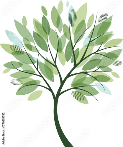 Stylized Green Tree Illustration with Lush Leaves.