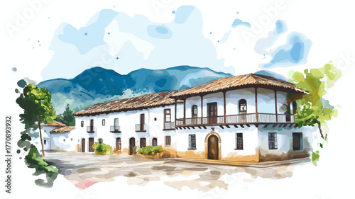 Villa de Leyva. Villa de Leyva hand drawn watercolor illustration