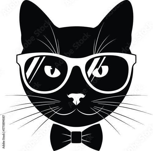illustration of cool cat with glasses and bow tie