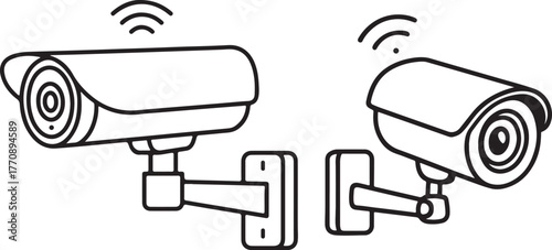 Two wireless security surveillance cameras mounted outdoors monitoring area with wifi signal symbols indicating connectivity