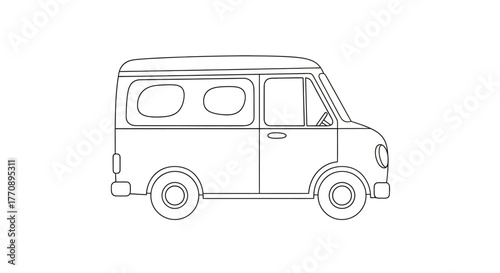 Retro camper van outline ready for customization, perfect for travel inspiration and outdoor adventure themes.
