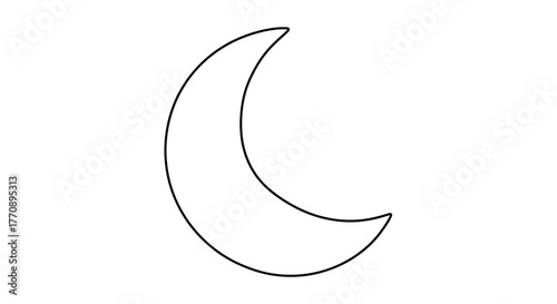 Simple crescent moon outline, a minimalist graphic element for celestial, night, or astrological themes, perfect for design projects.