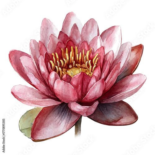 Water Lily Flower, watercolor clipart vector, isolated on a white background.