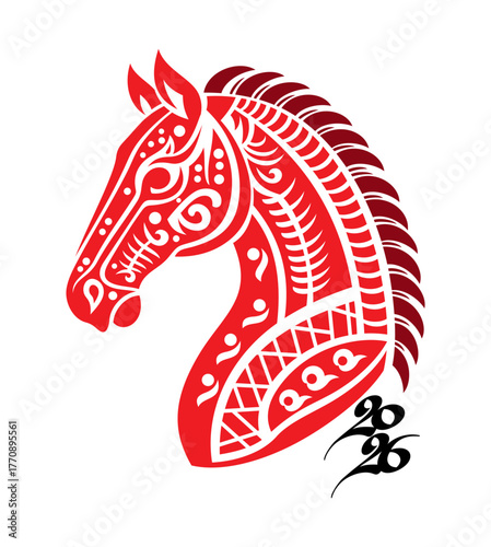 Horse Icon, vector silhouette. Chinese zodiac animal symbol of new year 2026. 