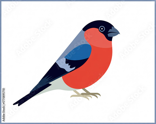 Vibrant bullfinch bird illustration with bold colors and clean lines, perfect for nature designs and educational materials