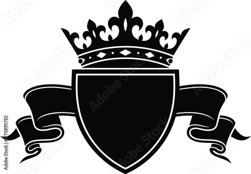 Elegant black crest with crown and banner, symbolizing royalty and heritage
