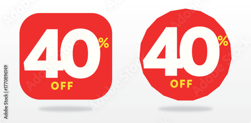 40% off, commerce, banner, offer, sticker, sale, purchase, tag, retail, shape, advertising, price, value, shop, discount, promo, label. Set, template, balloon, icon, vector