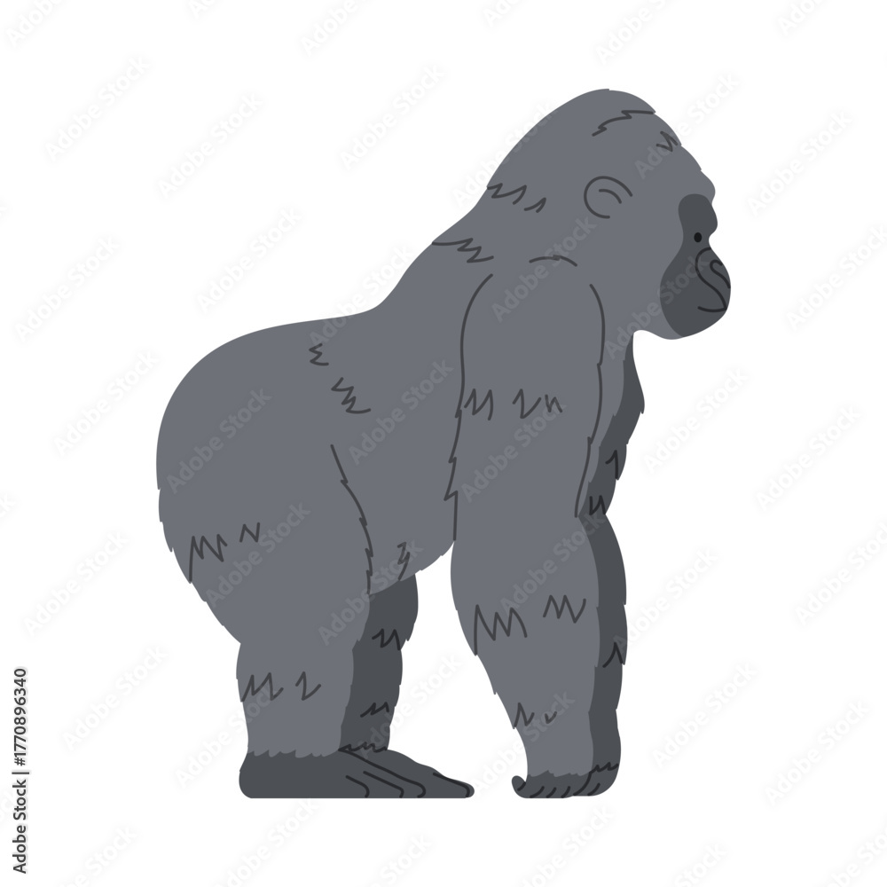 Obraz premium Cartoon style isolated gorilla standing in profile vector illustration