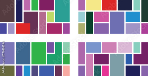 Abstract geometric pattern with colorful rectangles and squares arranged in a grid on a, modern design