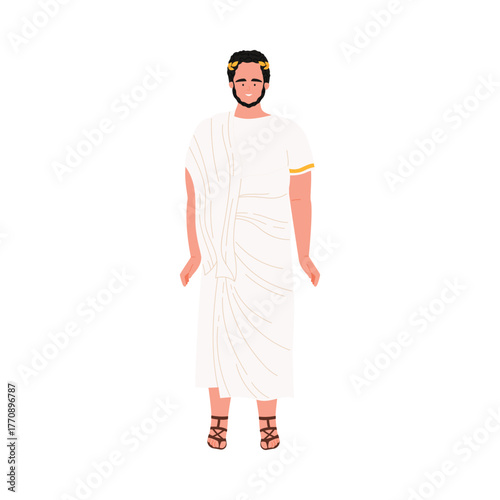 Isolated ancient Greek man wearing toga and laurel wreath on white background vector illustration