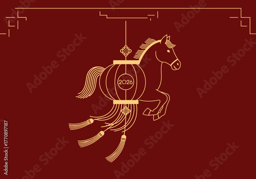 Lantern-shaped horse vector in red and gold for Chinese New Year decor