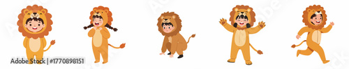 Cute Cartoon Style Lion Costume Character Wearing and Posing Illustration