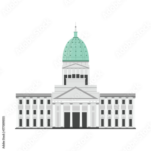 Iconic Argentina congress building with green dome isolated on white background vector illustration