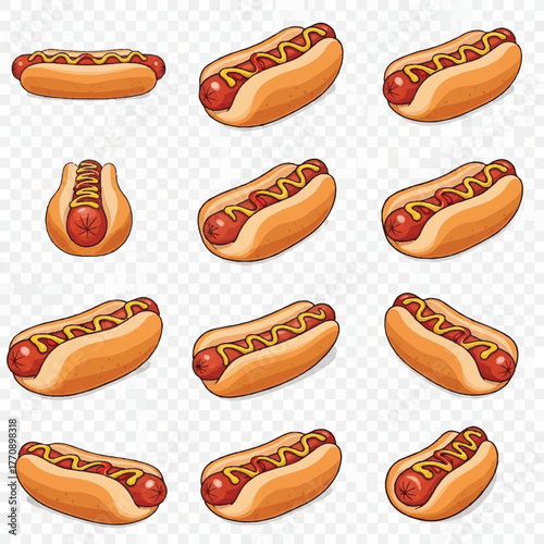 tasty hot dogs in a soft bun, covered with ketchup and mustard