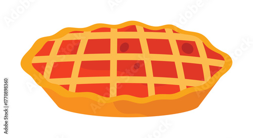 Classic Austrian lattice pie with golden crust and fruit filling on isolated white background vector illustration