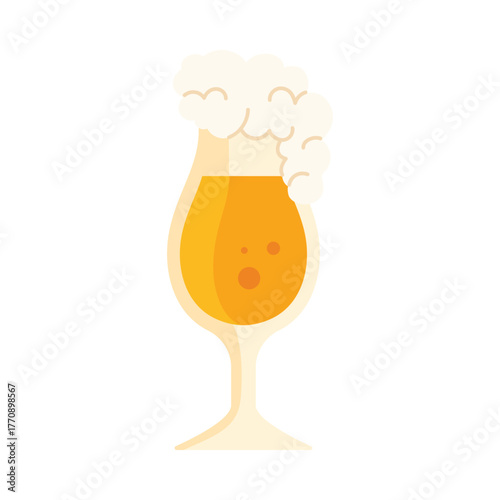 Cartoon style Belgian beer glass with frothy foam on white isolated background vector illustration