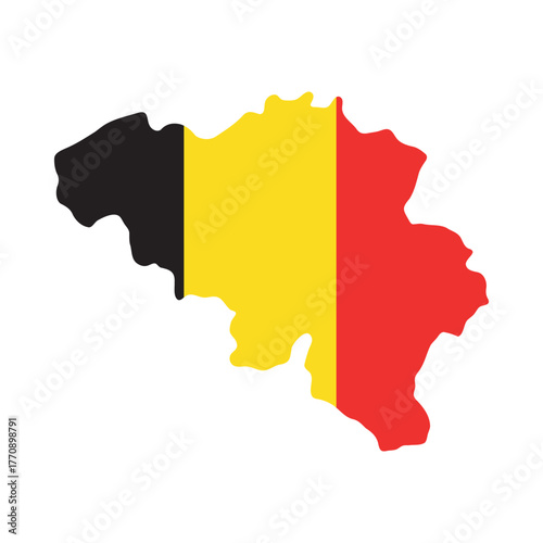 Isolated Belgium map filled with black yellow red flag colors for geographic and patriotic design vector illustration