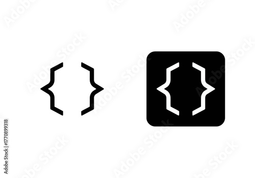 Illustration showing two bracket icons one outlined and one inside a rounded square shape design element