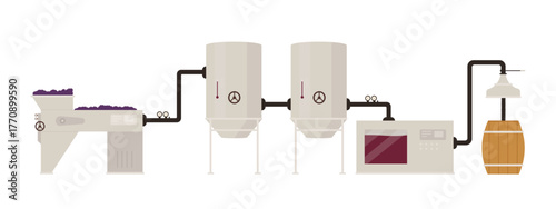 Isolated diagram showing modern wine production machinery and fermentation tanks for educational and industry use vector illustration