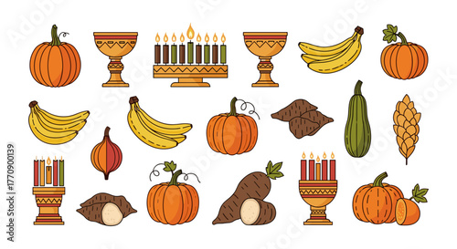 Collection of autumn harvest and holiday symbols
