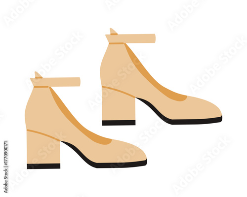 Stylish beige women block heel shoes isolated on white background fashion footwear vector illustration