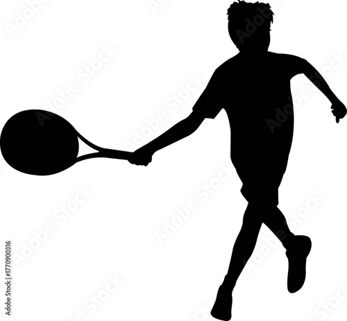 a boy playing tennis, silhouette vector