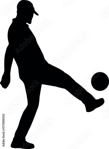 a man kicking the ball, silhouette vector