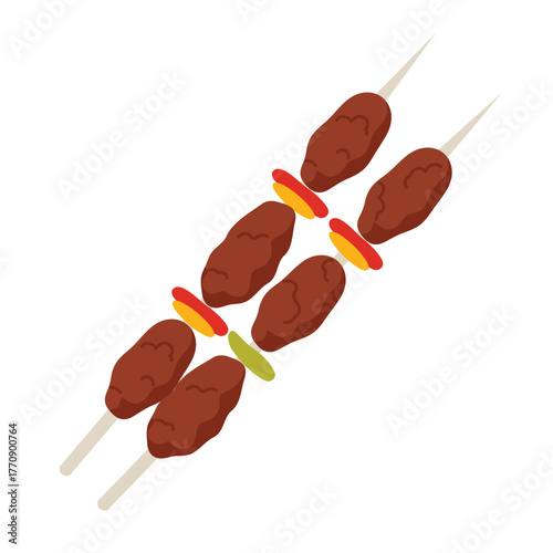 Traditional Turkish kebab skewers with vegetables on white background isolated vector illustration