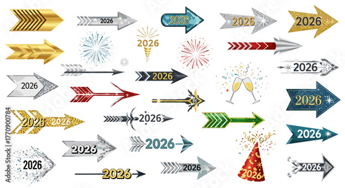 Collection of arrows pointing right with years 2025 and 2026