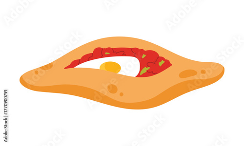 Isolated Turkish pide bread with egg and vegetables, perfect for food menu or recipe vector illustration