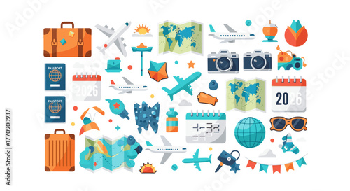 Collection of travel and vacation icons