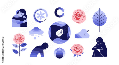 Collection of mental health and emotional icons
