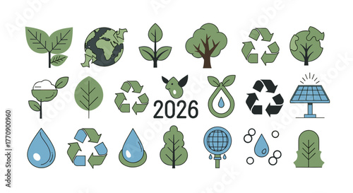 Collection of ecofriendly icons and symbols for sustainability
