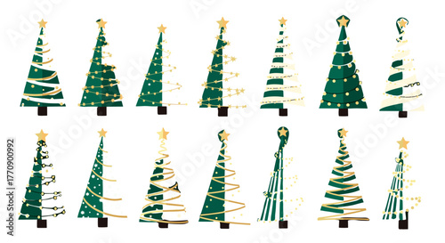 Collection of decorated green christmas trees